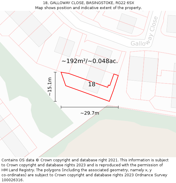 18, GALLOWAY CLOSE, BASINGSTOKE, RG22 6SX: Plot and title map