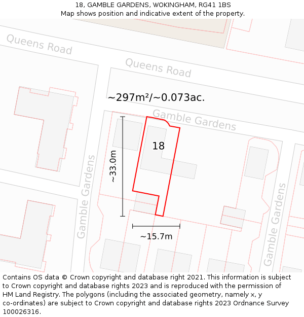 18, GAMBLE GARDENS, WOKINGHAM, RG41 1BS: Plot and title map