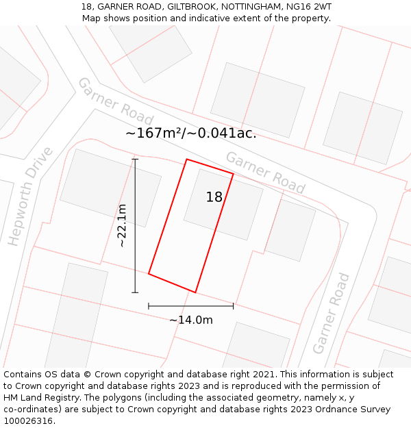18, GARNER ROAD, GILTBROOK, NOTTINGHAM, NG16 2WT: Plot and title map