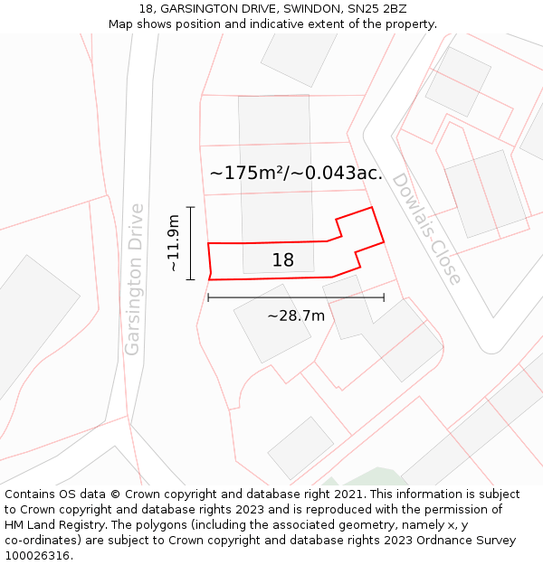 18, GARSINGTON DRIVE, SWINDON, SN25 2BZ: Plot and title map