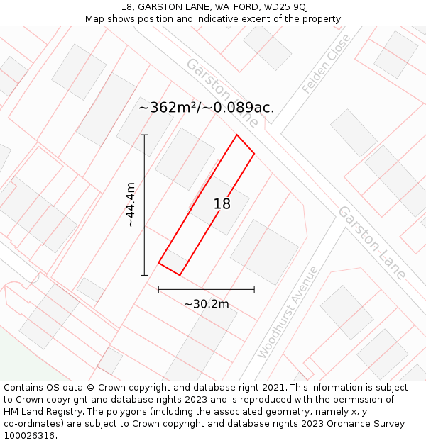 18, GARSTON LANE, WATFORD, WD25 9QJ: Plot and title map