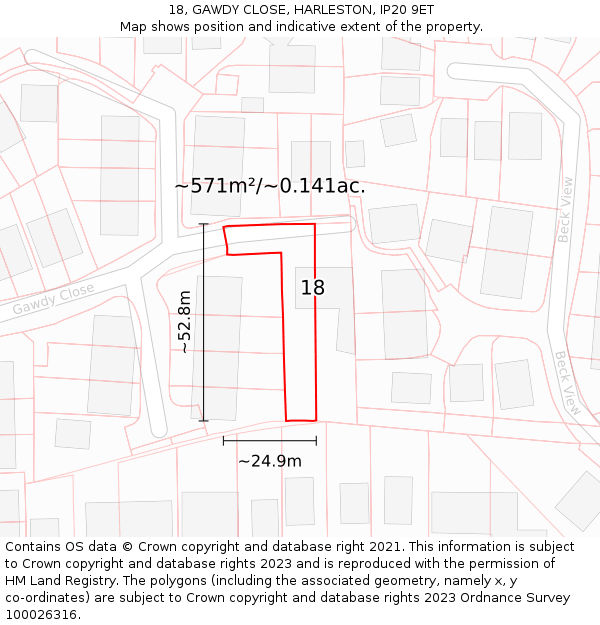 18, GAWDY CLOSE, HARLESTON, IP20 9ET: Plot and title map