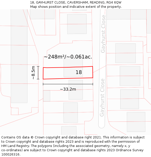 18, GAYHURST CLOSE, CAVERSHAM, READING, RG4 6QW: Plot and title map