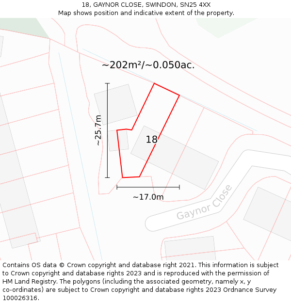 18, GAYNOR CLOSE, SWINDON, SN25 4XX: Plot and title map