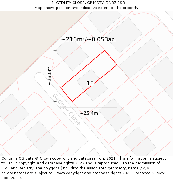 18, GEDNEY CLOSE, GRIMSBY, DN37 9SB: Plot and title map
