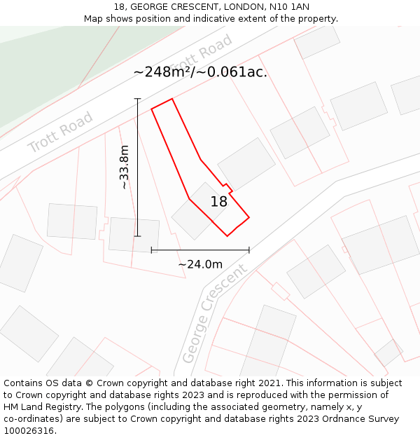 18, GEORGE CRESCENT, LONDON, N10 1AN: Plot and title map