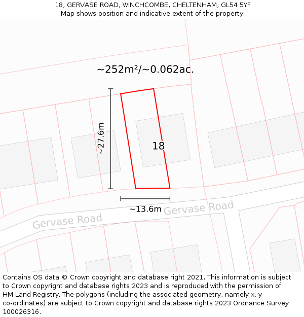 18, GERVASE ROAD, WINCHCOMBE, CHELTENHAM, GL54 5YF: Plot and title map