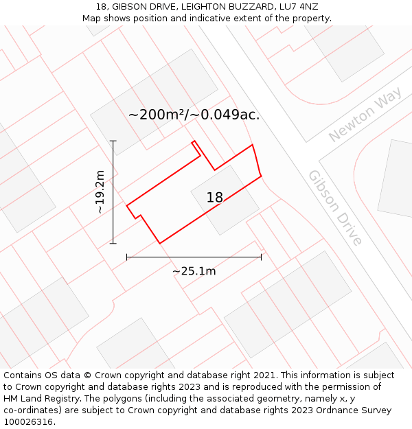 18, GIBSON DRIVE, LEIGHTON BUZZARD, LU7 4NZ: Plot and title map