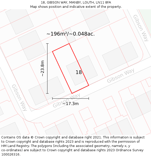 18, GIBSON WAY, MANBY, LOUTH, LN11 8FA: Plot and title map