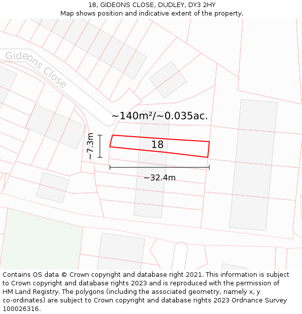 18, GIDEONS CLOSE, DUDLEY, DY3 2HY: Plot and title map