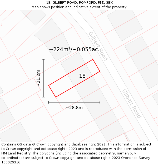 18, GILBERT ROAD, ROMFORD, RM1 3BX: Plot and title map