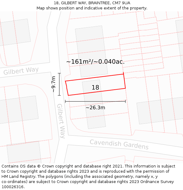 18, GILBERT WAY, BRAINTREE, CM7 9UA: Plot and title map