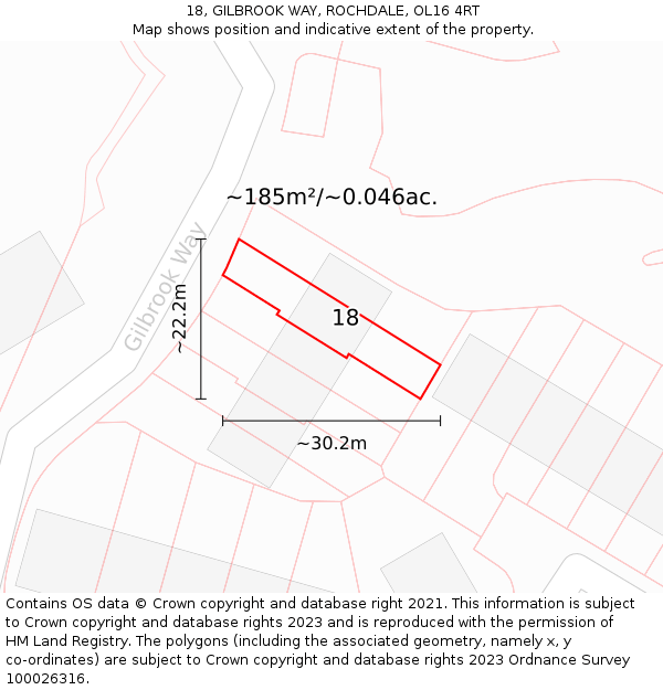 18, GILBROOK WAY, ROCHDALE, OL16 4RT: Plot and title map