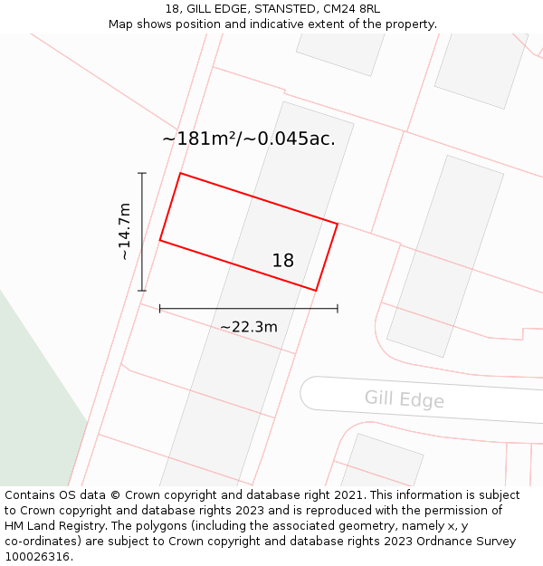 18, GILL EDGE, STANSTED, CM24 8RL: Plot and title map