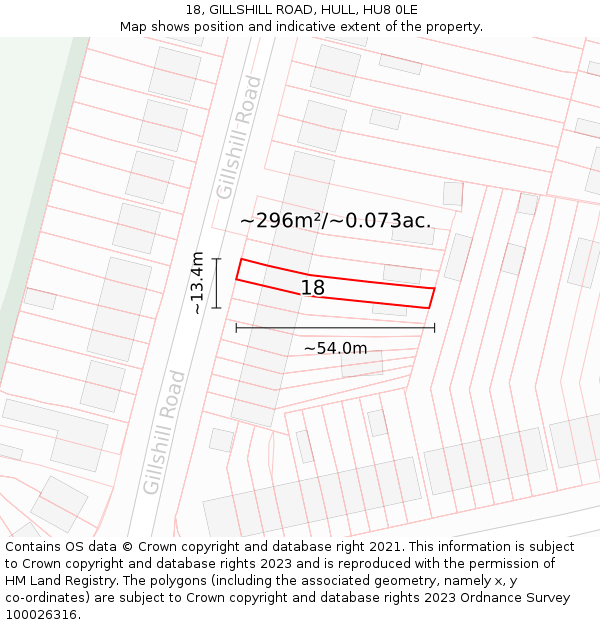 18, GILLSHILL ROAD, HULL, HU8 0LE: Plot and title map