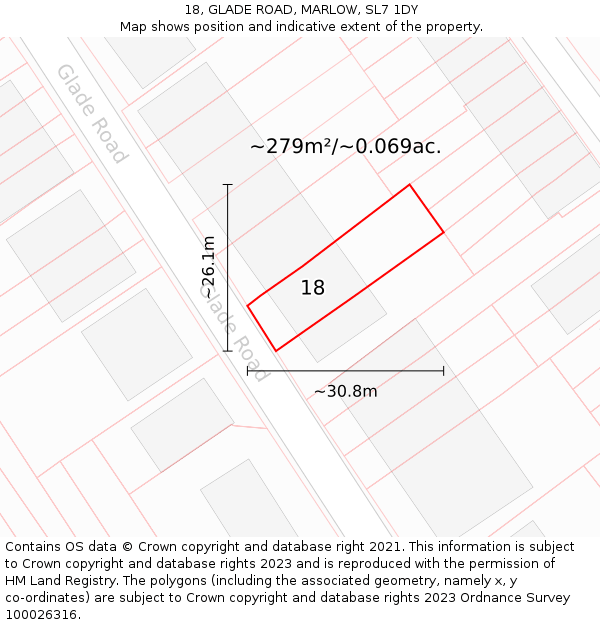18, GLADE ROAD, MARLOW, SL7 1DY: Plot and title map