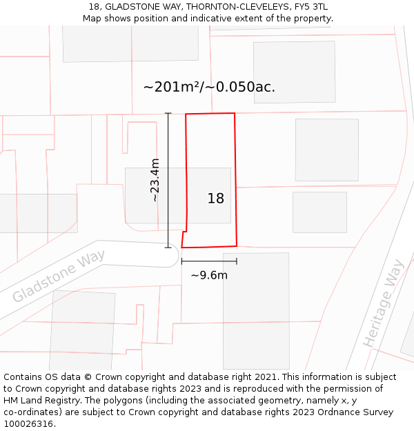 18, GLADSTONE WAY, THORNTON-CLEVELEYS, FY5 3TL: Plot and title map