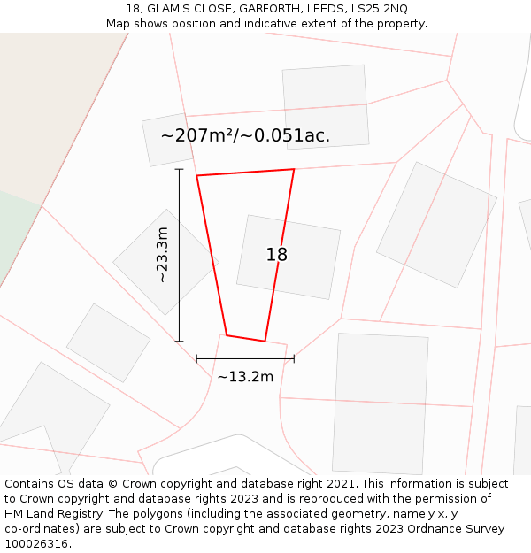 18, GLAMIS CLOSE, GARFORTH, LEEDS, LS25 2NQ: Plot and title map