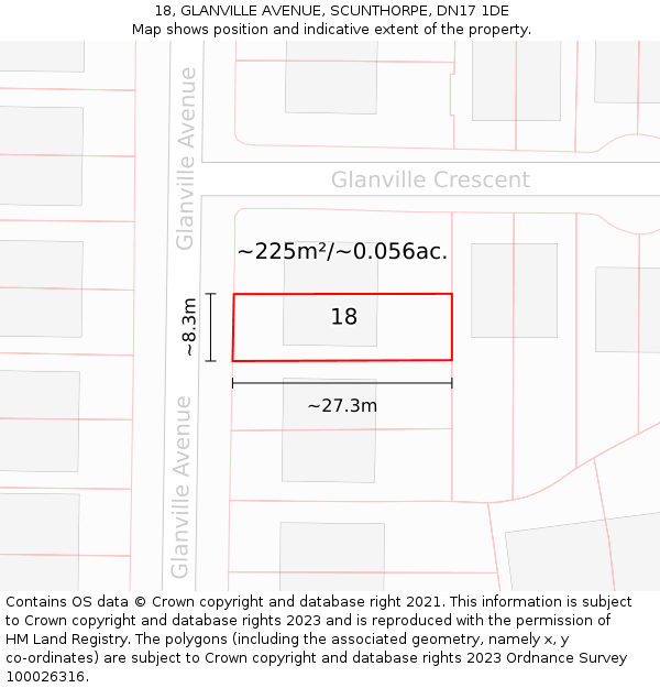 18, GLANVILLE AVENUE, SCUNTHORPE, DN17 1DE: Plot and title map