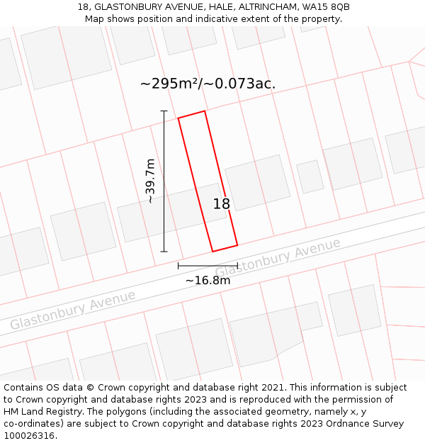 18, GLASTONBURY AVENUE, HALE, ALTRINCHAM, WA15 8QB: Plot and title map