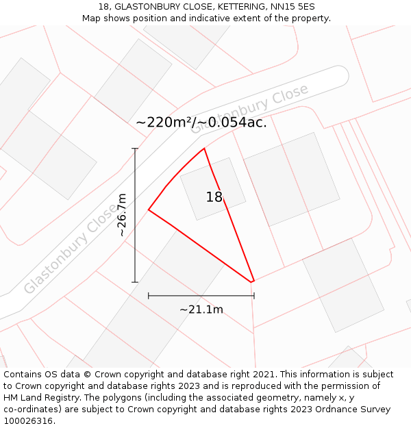 18, GLASTONBURY CLOSE, KETTERING, NN15 5ES: Plot and title map