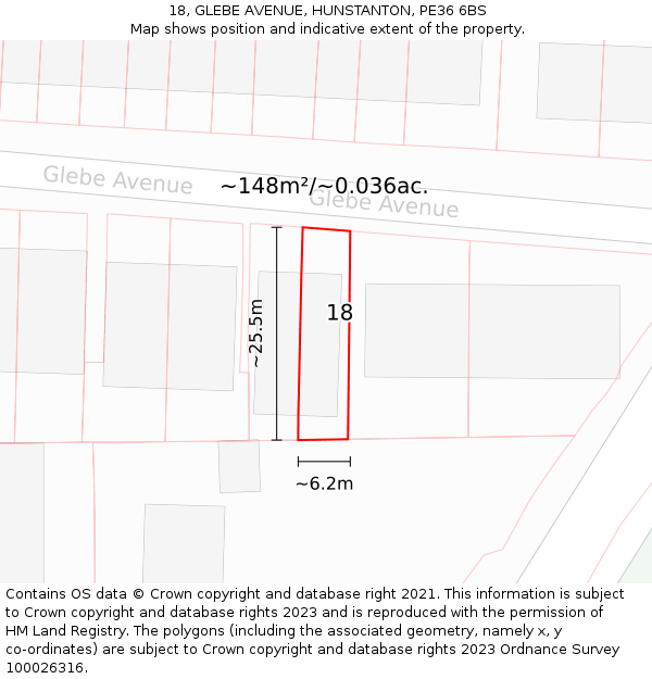 18, GLEBE AVENUE, HUNSTANTON, PE36 6BS: Plot and title map