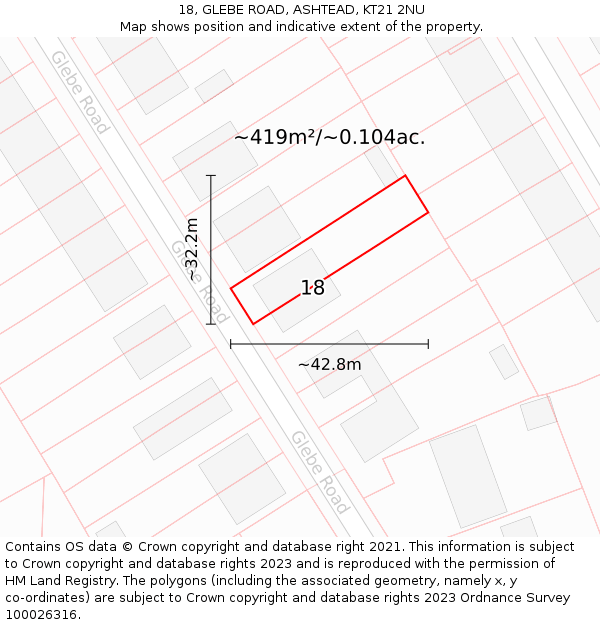 18, GLEBE ROAD, ASHTEAD, KT21 2NU: Plot and title map