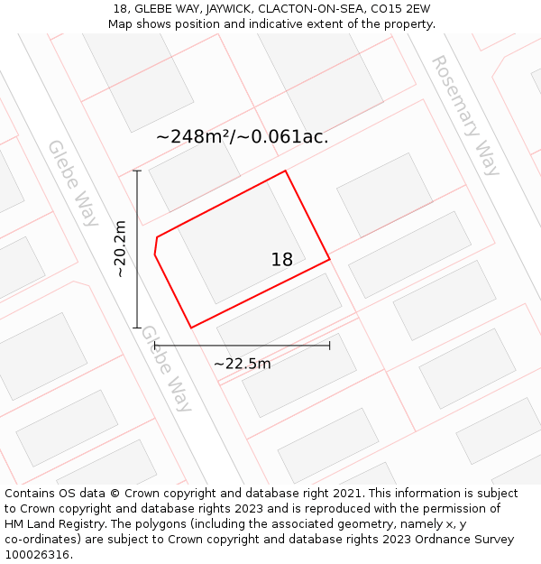 18, GLEBE WAY, JAYWICK, CLACTON-ON-SEA, CO15 2EW: Plot and title map