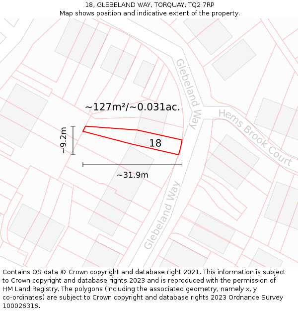18, GLEBELAND WAY, TORQUAY, TQ2 7RP: Plot and title map