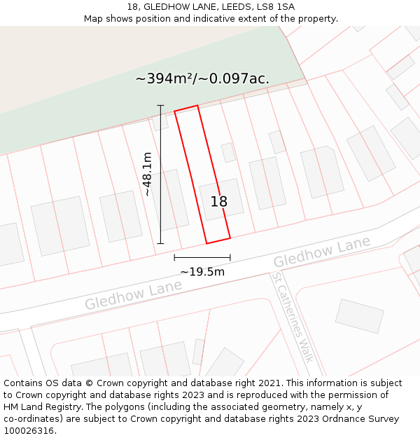 18, GLEDHOW LANE, LEEDS, LS8 1SA: Plot and title map