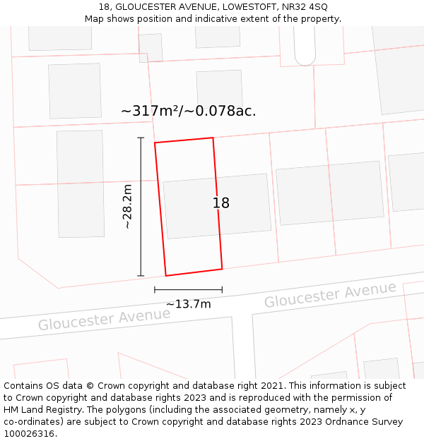 18, GLOUCESTER AVENUE, LOWESTOFT, NR32 4SQ: Plot and title map