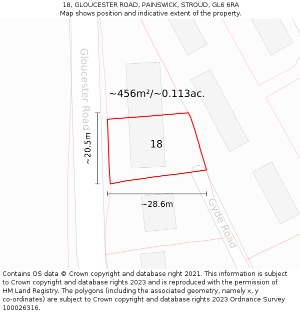 18, GLOUCESTER ROAD, PAINSWICK, STROUD, GL6 6RA: Plot and title map