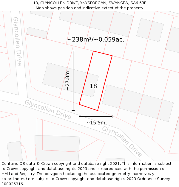 18, GLYNCOLLEN DRIVE, YNYSFORGAN, SWANSEA, SA6 6RR: Plot and title map