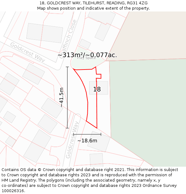 18, GOLDCREST WAY, TILEHURST, READING, RG31 4ZG: Plot and title map