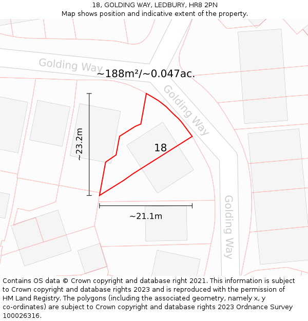 18, GOLDING WAY, LEDBURY, HR8 2PN: Plot and title map