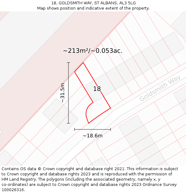 18, GOLDSMITH WAY, ST ALBANS, AL3 5LG: Plot and title map