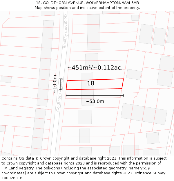 18, GOLDTHORN AVENUE, WOLVERHAMPTON, WV4 5AB: Plot and title map