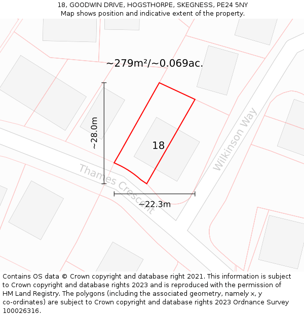 18, GOODWIN DRIVE, HOGSTHORPE, SKEGNESS, PE24 5NY: Plot and title map