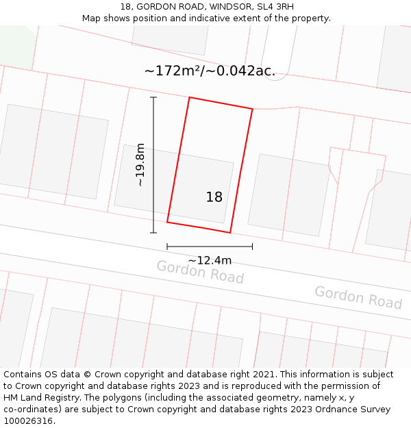 18, GORDON ROAD, WINDSOR, SL4 3RH: Plot and title map