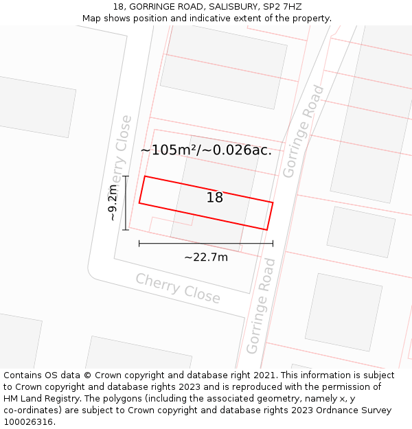 18, GORRINGE ROAD, SALISBURY, SP2 7HZ: Plot and title map