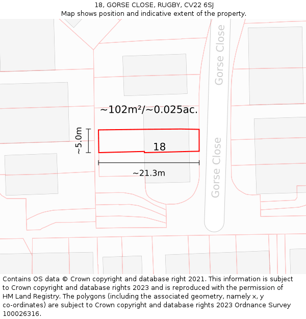 18, GORSE CLOSE, RUGBY, CV22 6SJ: Plot and title map