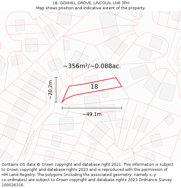 18, GOXHILL GROVE, LINCOLN, LN6 3PH: Plot and title map