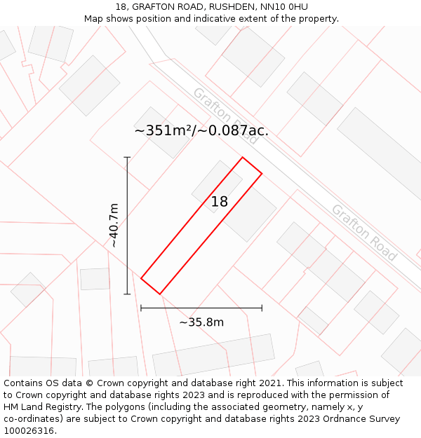 18, GRAFTON ROAD, RUSHDEN, NN10 0HU: Plot and title map