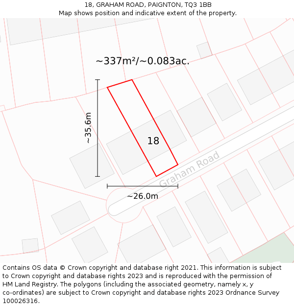 18, GRAHAM ROAD, PAIGNTON, TQ3 1BB: Plot and title map