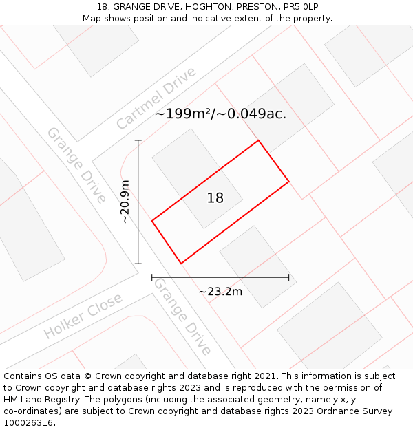 18, GRANGE DRIVE, HOGHTON, PRESTON, PR5 0LP: Plot and title map