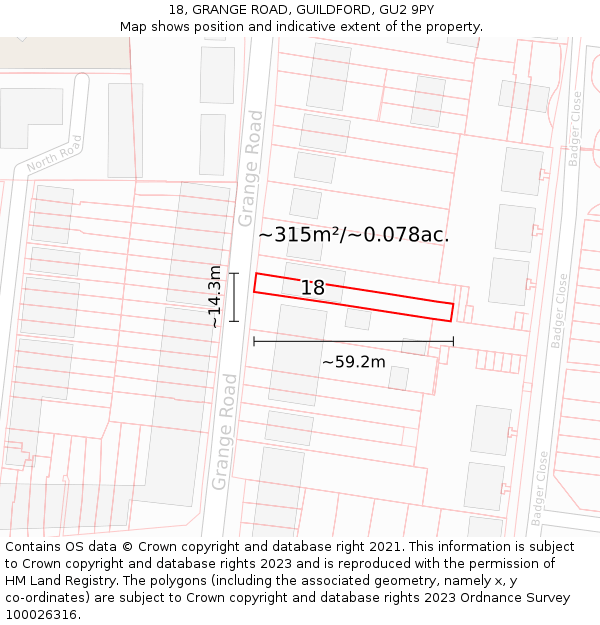 18, GRANGE ROAD, GUILDFORD, GU2 9PY: Plot and title map