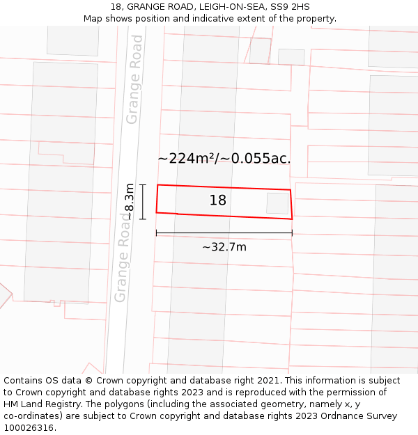 18, GRANGE ROAD, LEIGH-ON-SEA, SS9 2HS: Plot and title map