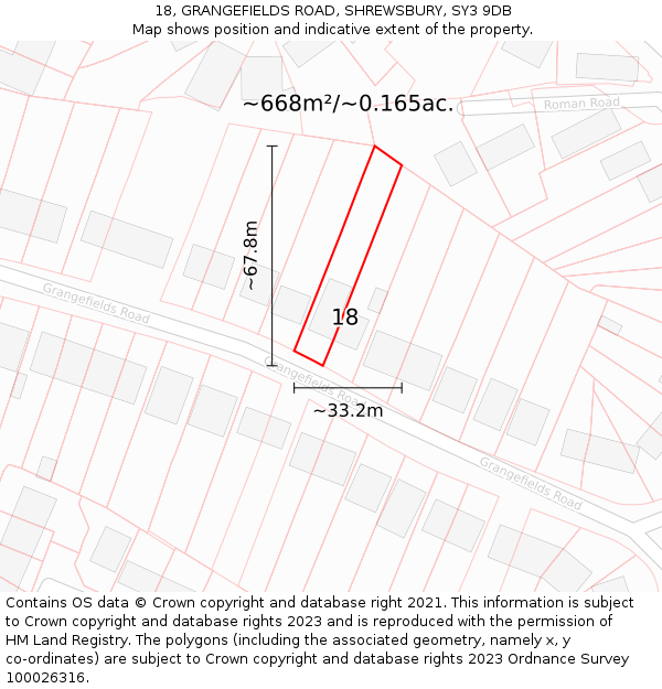 18, GRANGEFIELDS ROAD, SHREWSBURY, SY3 9DB: Plot and title map
