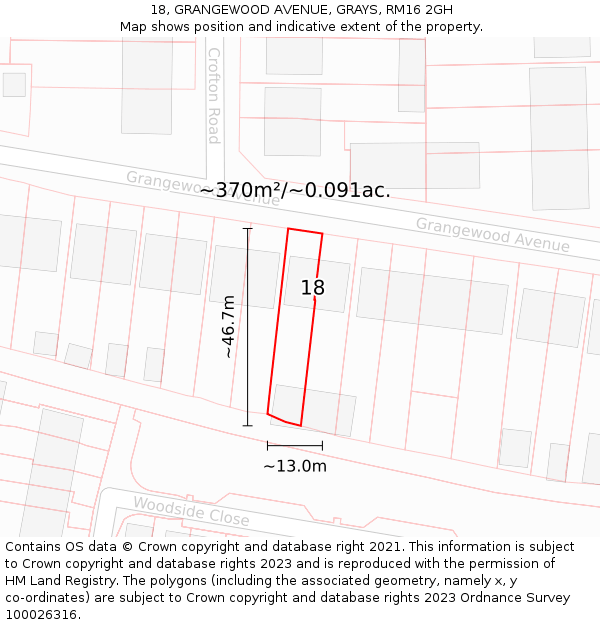 18, GRANGEWOOD AVENUE, GRAYS, RM16 2GH: Plot and title map