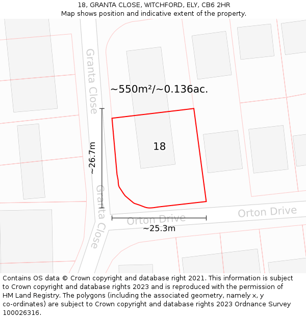 18, GRANTA CLOSE, WITCHFORD, ELY, CB6 2HR: Plot and title map